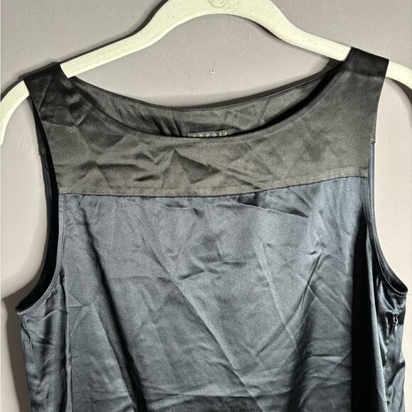 Theory Black Navy White Silk Colorblock Sleeveless Blouse Side Zip Small - Picture 3 of 7
